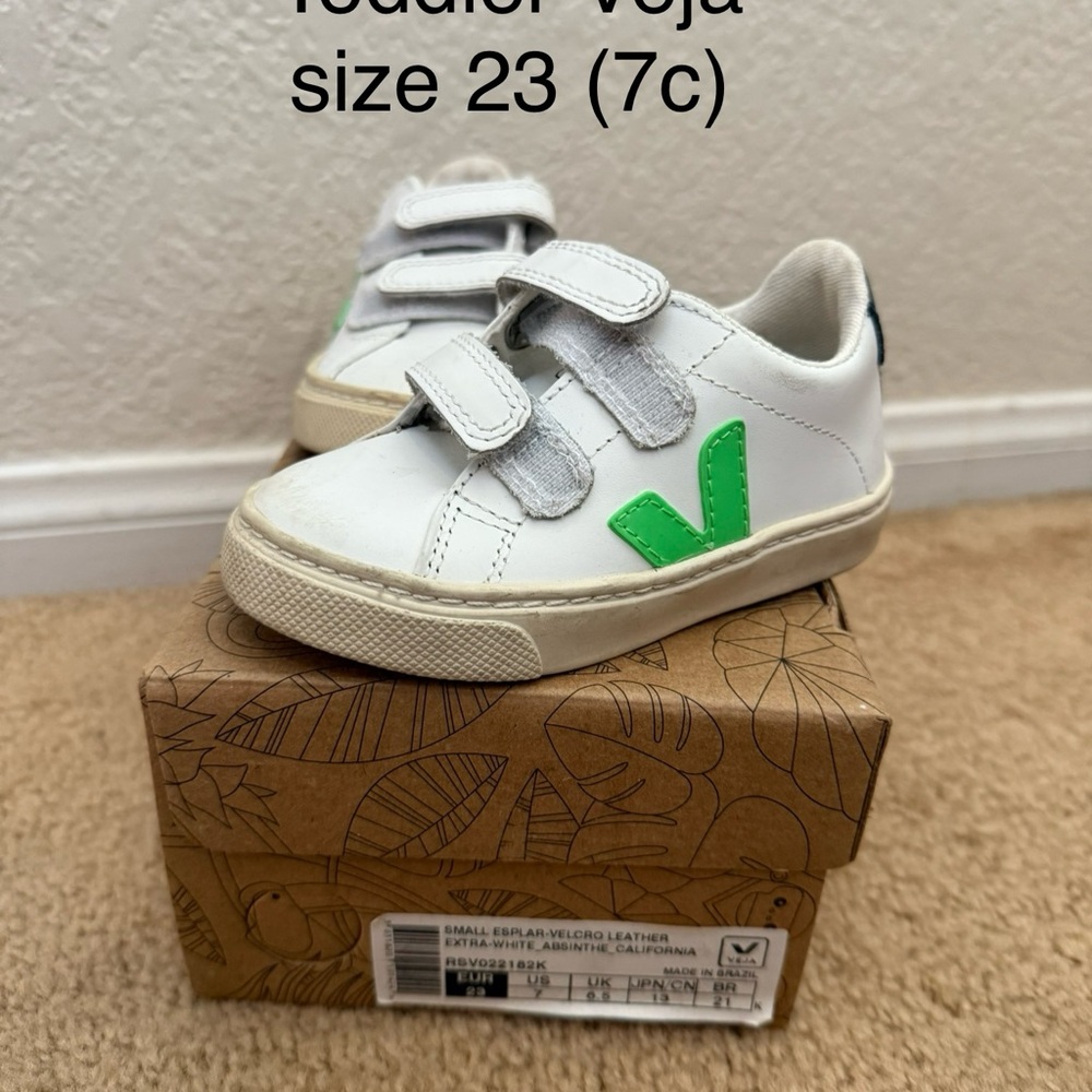 Veja Kids' White and Green Sneakers